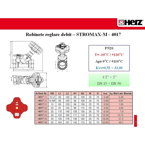 Imagine sugestiva Robinet reglare debit coloane, cu prize de masurare, scaun inclinat Herz STROMAX DN 20 (1401702)