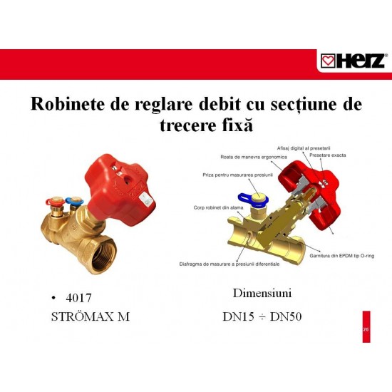 Imagine sugestiva Robinet reglare debit coloane, cu prize de masurare, scaun inclinat Herz STROMAX DN 20 (1401702)