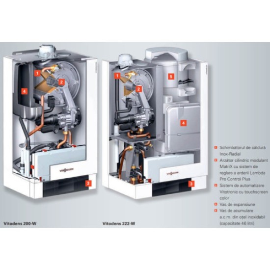 Imagine sugestiva Centrala termica in condensare Viessmann Vitodens 200-W 49 kW, cu Vitotronic 100 HC1B, doar incalzire (B2HAL58)